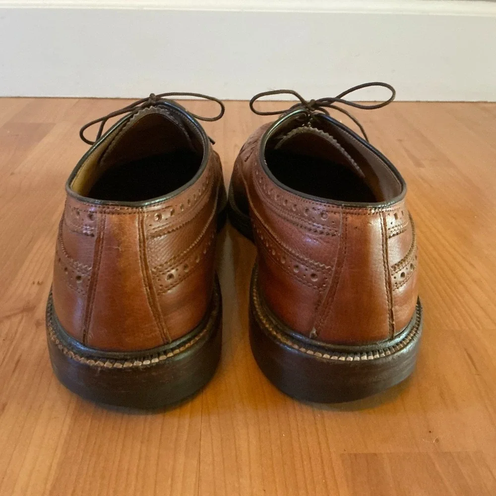 Vintage Nettleton Longwing Brogue Derby Shoes Brown Pebbled Leather Mens 12 AA/B
